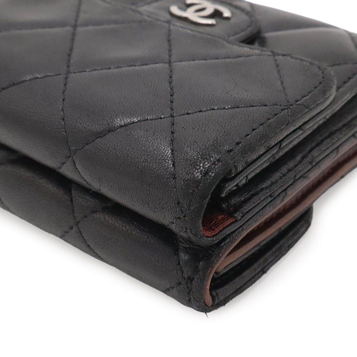 Chanel Quilted CC Logo Bifold Wallet Hook Double Leather Black Silver — view 3
