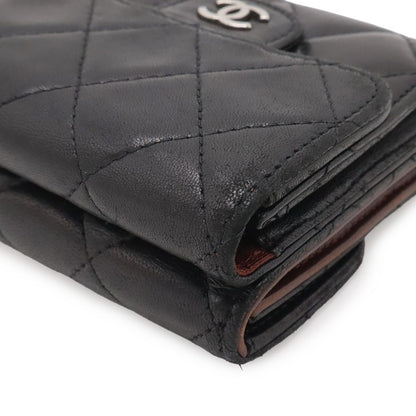 Chanel Quilted CC Logo Bifold Wallet Hook Double Leather Black Silver — view 3