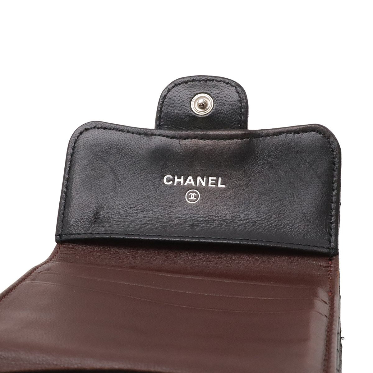 Chanel Quilted CC Logo Bifold Wallet Hook Double Leather Black Silver — view 7