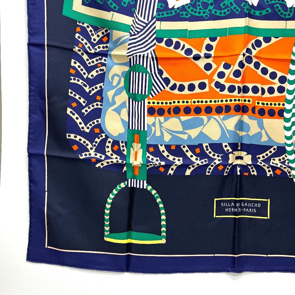 Hermes Scarf Carre 90 Silla de Gaucho Saddle Silk Blue — view 4