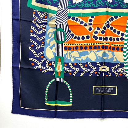 Hermes Scarf Carre 90 Silla de Gaucho Saddle Silk Blue — view 4
