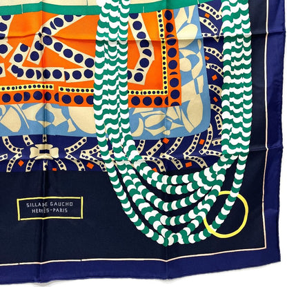 Hermes Scarf Carre 90 Silla de Gaucho Saddle Silk Blue — view 5