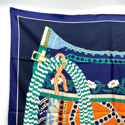 Hermes Scarf Carre 90 Silla de Gaucho Saddle Silk Blue — view 7