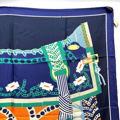 Hermes Scarf Carre 90 Silla de Gaucho Saddle Silk Blue — view 8
