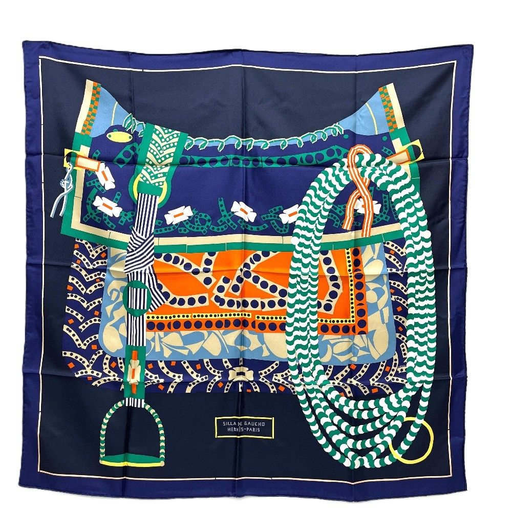 Hermes Scarf Carre 90 Silla de Gaucho Saddle Silk Blue