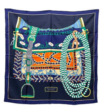 Hermes Scarf Carre 90 Silla de Gaucho Saddle Silk Blue