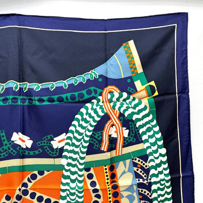 Hermes Scarf Carre 90 Silla de Gaucho Saddle Silk Blue — view 3