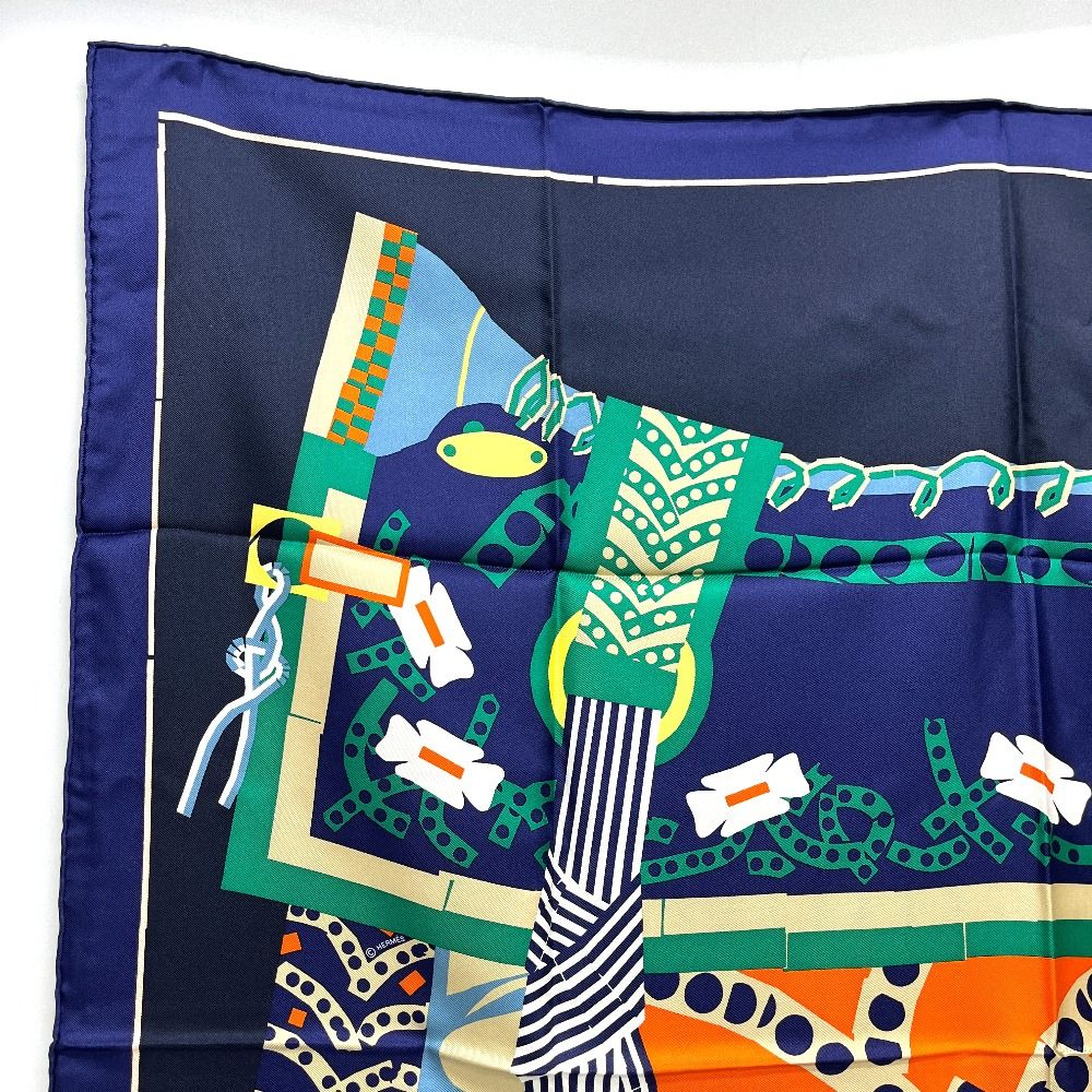 Hermes Scarf Carre 90 Silla de Gaucho Saddle Silk Blue — view 2