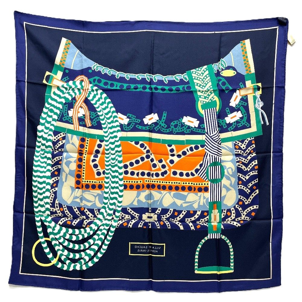 Hermes Scarf Carre 90 Silla de Gaucho Saddle Silk Blue — view 6