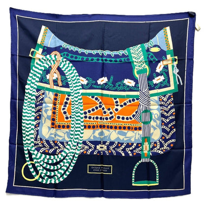 Hermes Scarf Carre 90 Silla de Gaucho Saddle Silk Blue — view 6