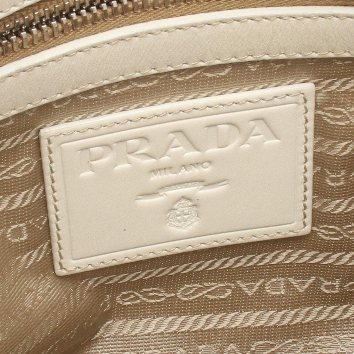 Prada Shoulder Bag Logo Jacquard Beige Ivory Canvas Leather — view 4