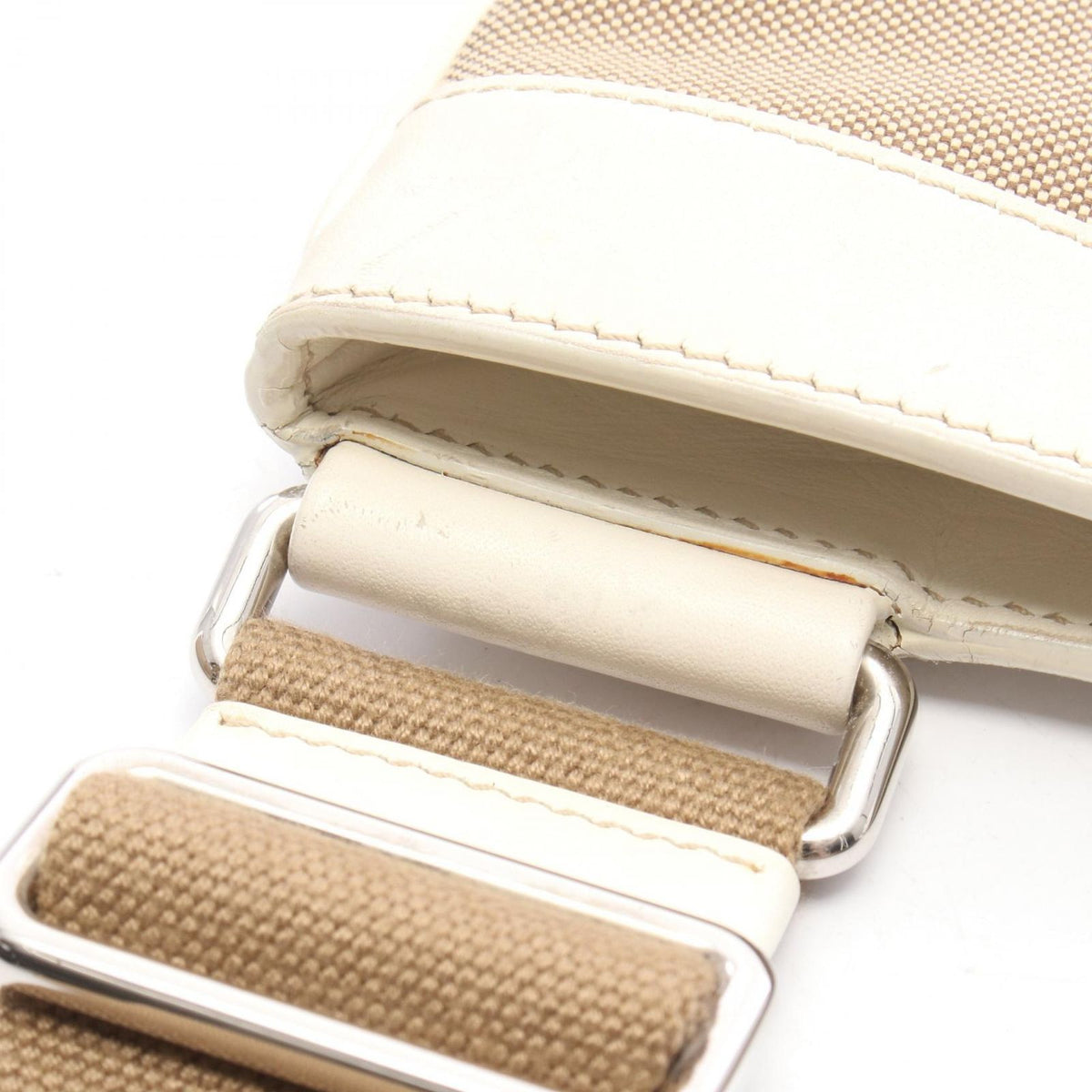 Prada Shoulder Bag Logo Jacquard Beige Ivory Canvas Leather — view 5
