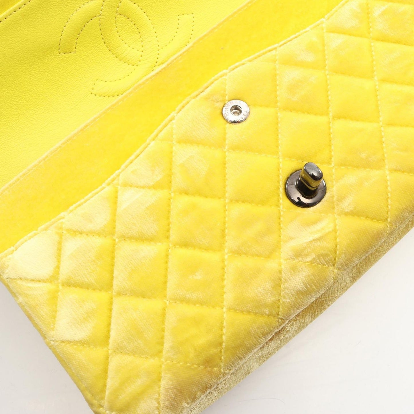 Chanel Shoulder Bag Quilted Double Flap Black Yellow Fabric Chain — view 7