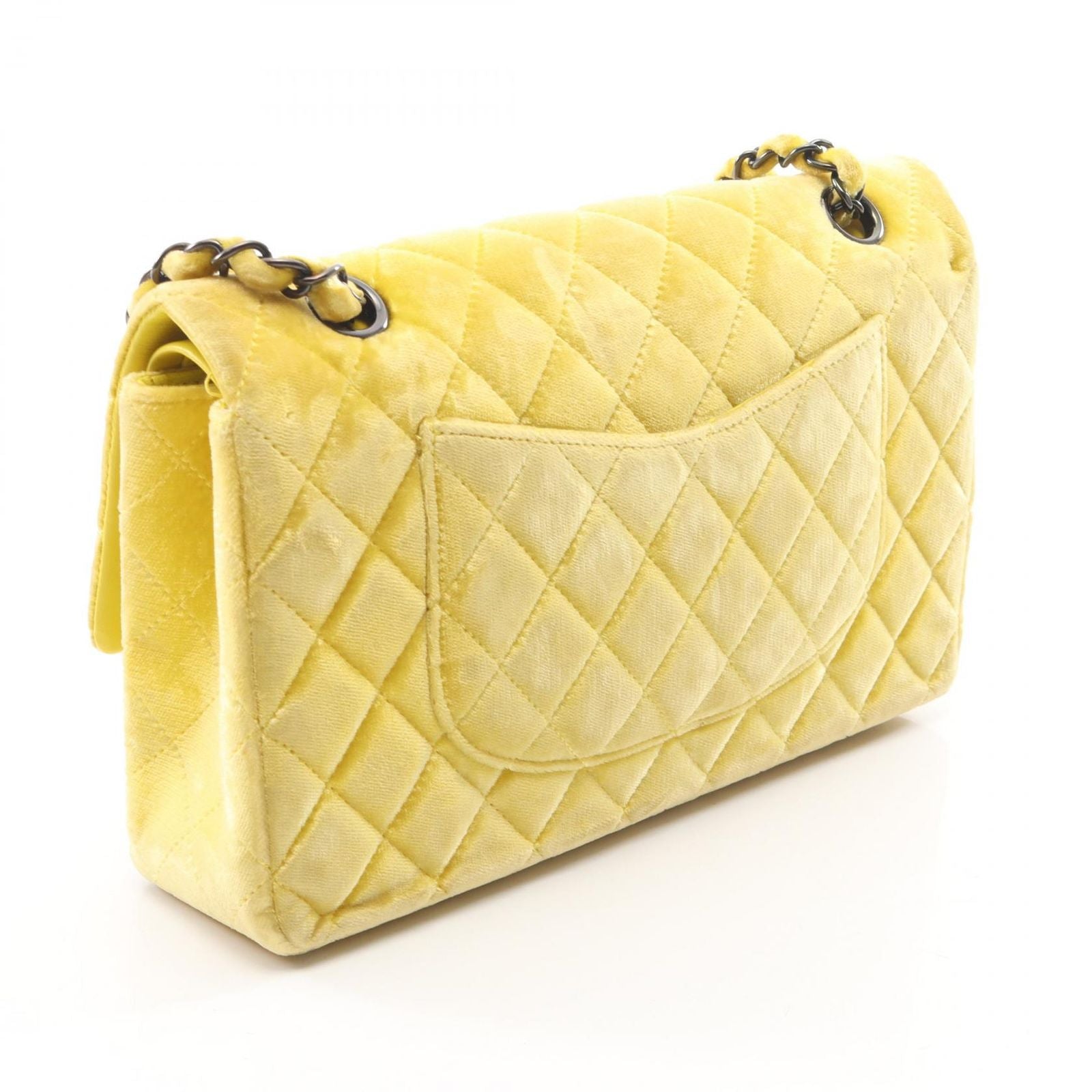 Chanel Shoulder Bag Quilted Double Flap Black Yellow Fabric Chain — view 2