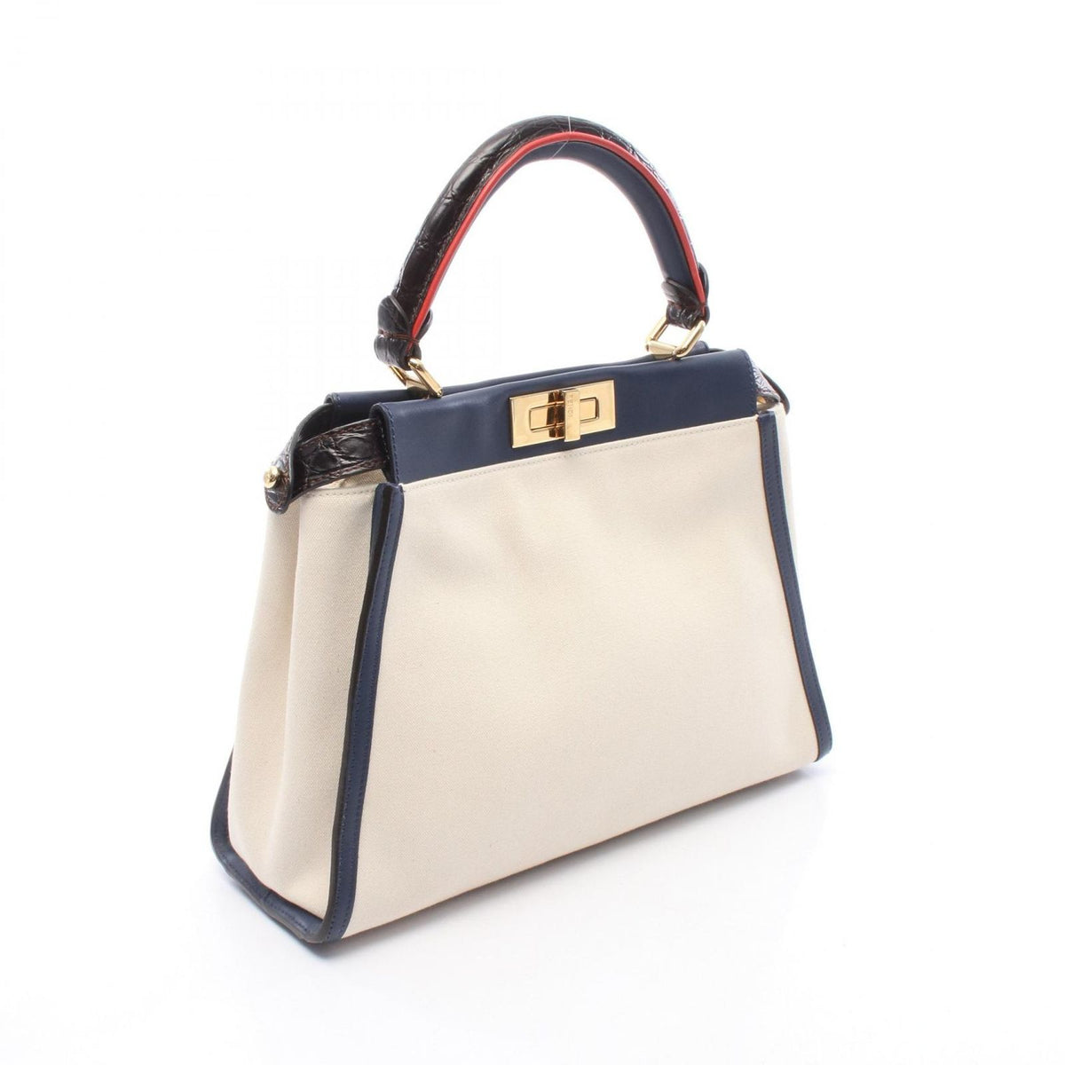 Fendi Handbag Peekaboo Regular 2-Way Natural Navy Canvas Leather — view 2