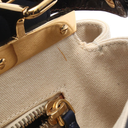 Fendi Handbag Peekaboo Regular 2-Way Natural Navy Canvas Leather — view 5