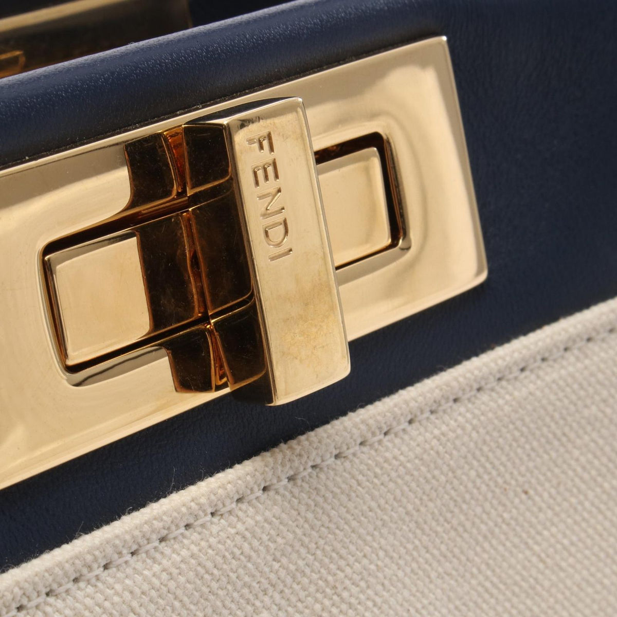Fendi Handbag Peekaboo Regular 2-Way Natural Navy Canvas Leather — view 7