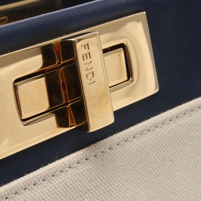 Fendi Handbag Peekaboo Regular 2-Way Natural Navy Canvas Leather — view 7