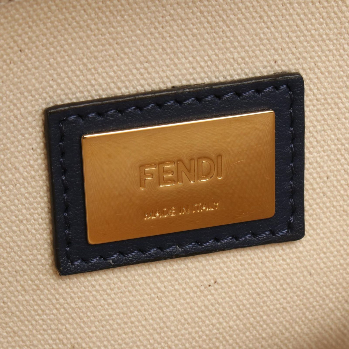 Fendi Handbag Peekaboo Regular 2-Way Natural Navy Canvas Leather — view 4