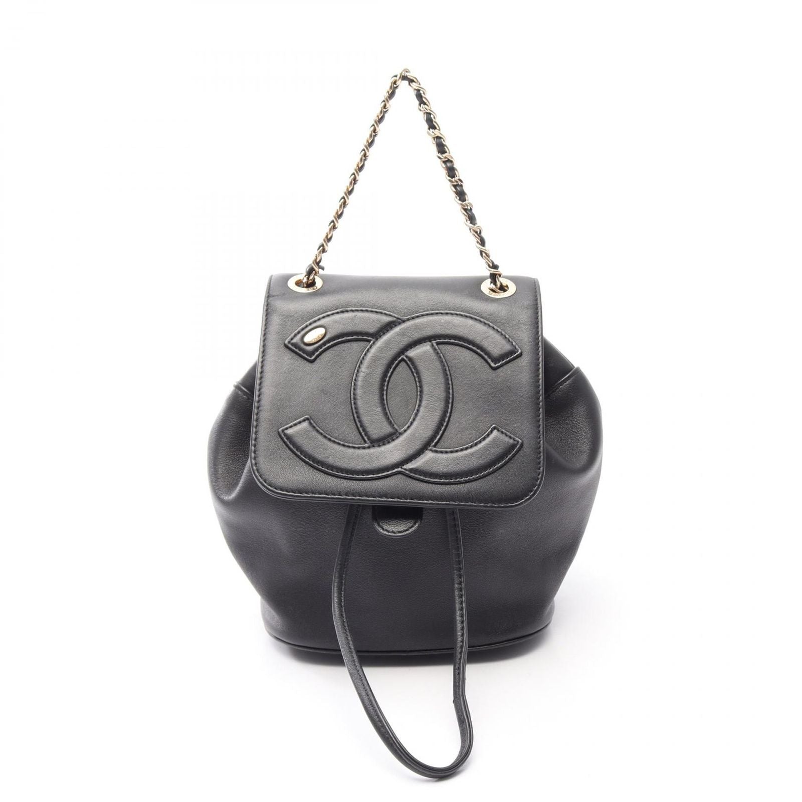 Chanel Backpack CC Logo Chain Black Lambskin CC Small