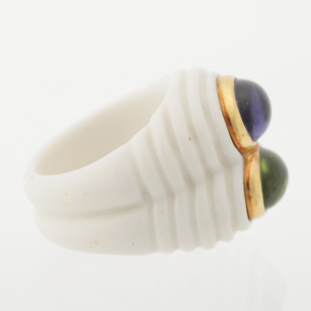 Bvlgari Chandra Double Strand Ceramic Stone Ring Amethyst Peridot White — view 5