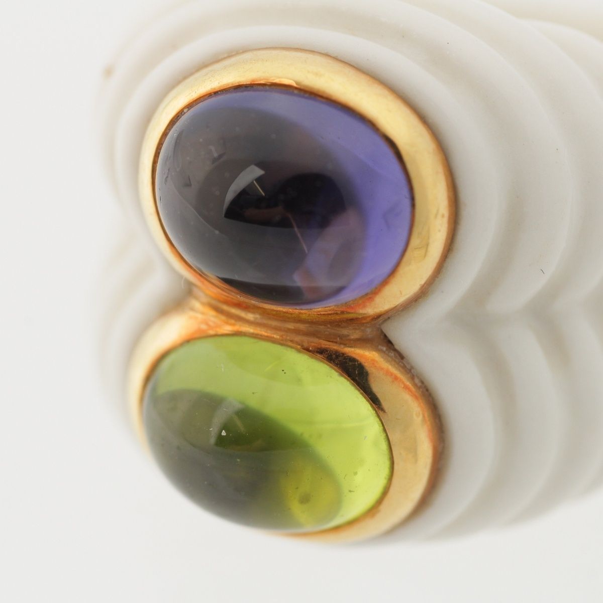 Bvlgari Chandra Double Strand Ceramic Stone Ring Amethyst Peridot White — view 7