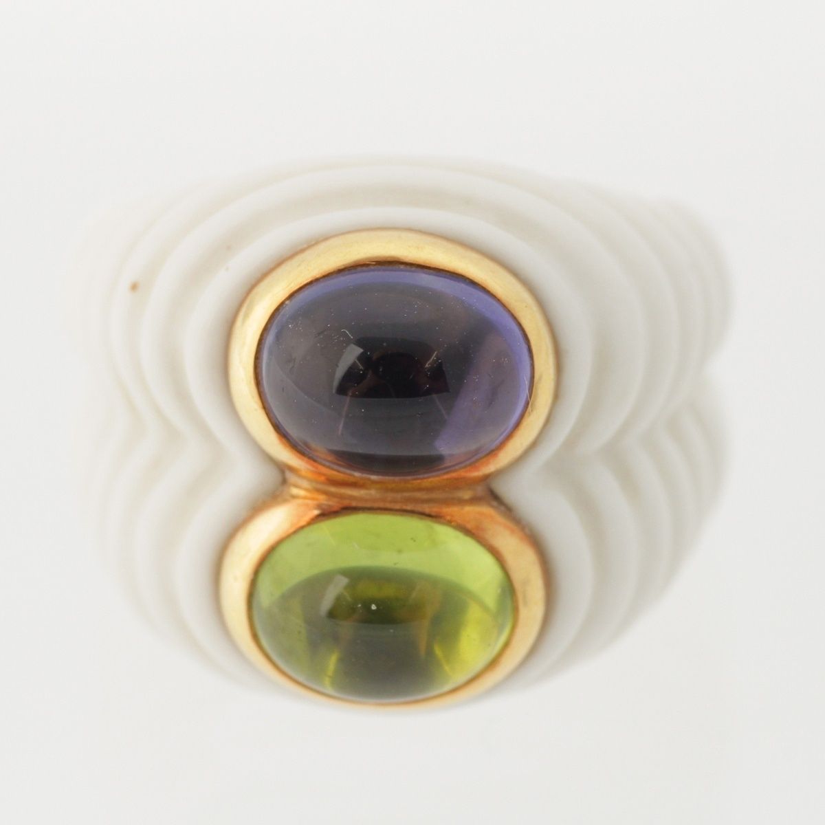 Bvlgari Chandra Double Strand Ceramic Stone Ring Amethyst Peridot White — view 2
