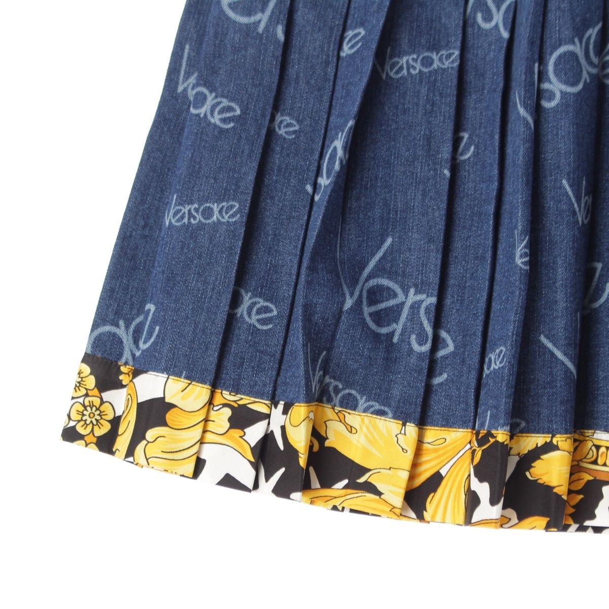 Versace Denim Pleated Logo Skirt Blue 36 — view 5