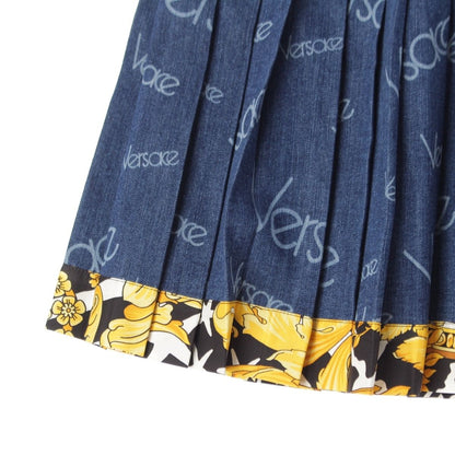 Versace Denim Pleated Logo Skirt Blue 36 — view 5