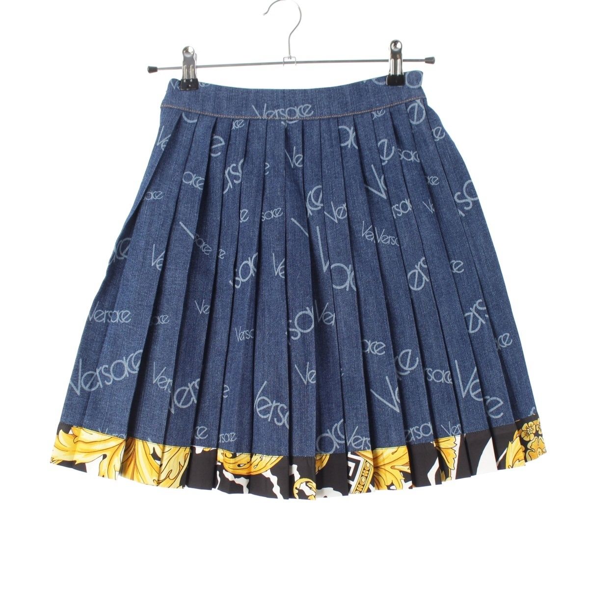 Versace Denim Pleated Logo Skirt Blue 36 — view 2