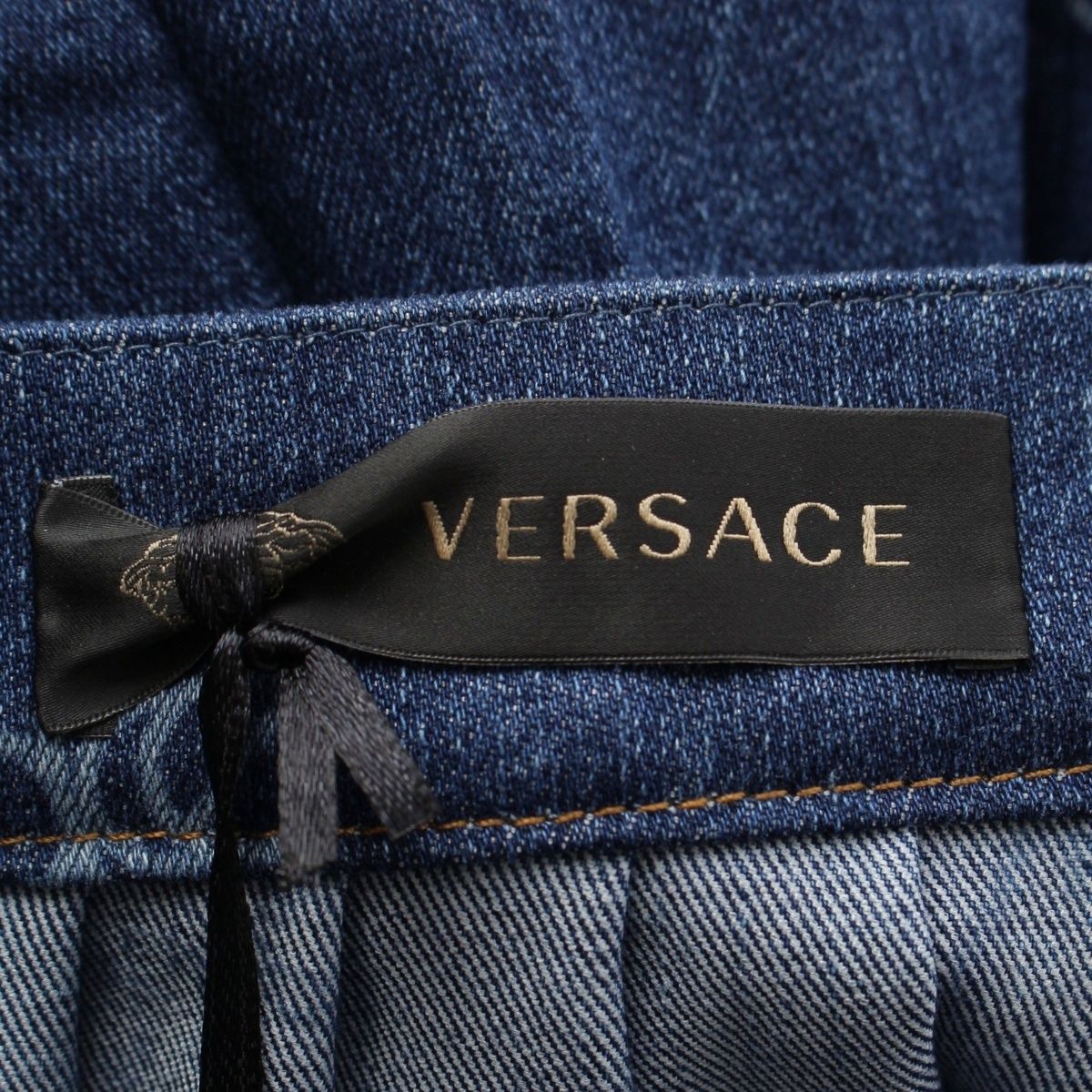 Versace Denim Pleated Logo Skirt Blue 36 — view 7
