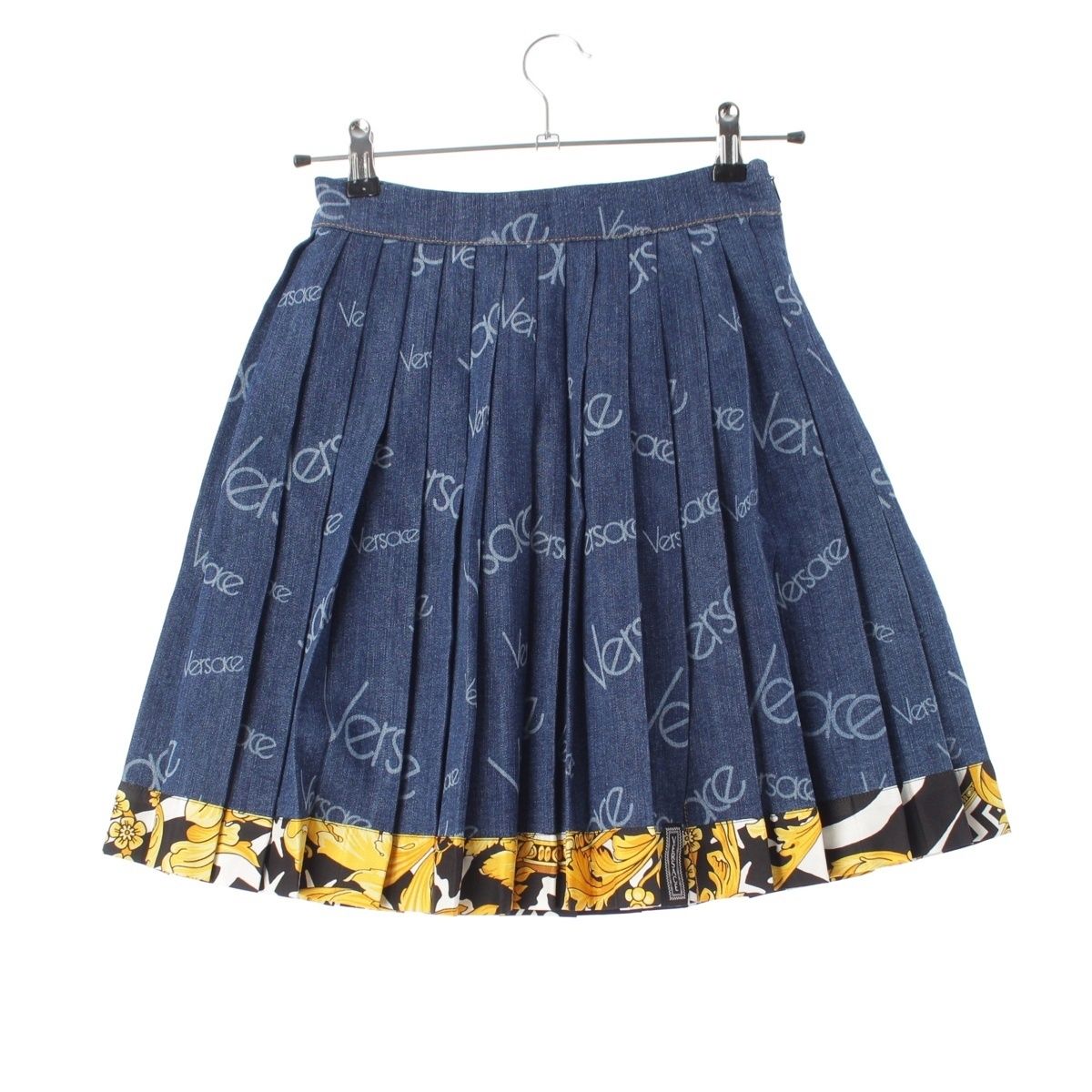 Versace Denim Pleated Logo Skirt Blue 36