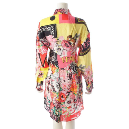 Versace Silk Logo Floral Shirt Dress Top Pink 38 — view 4