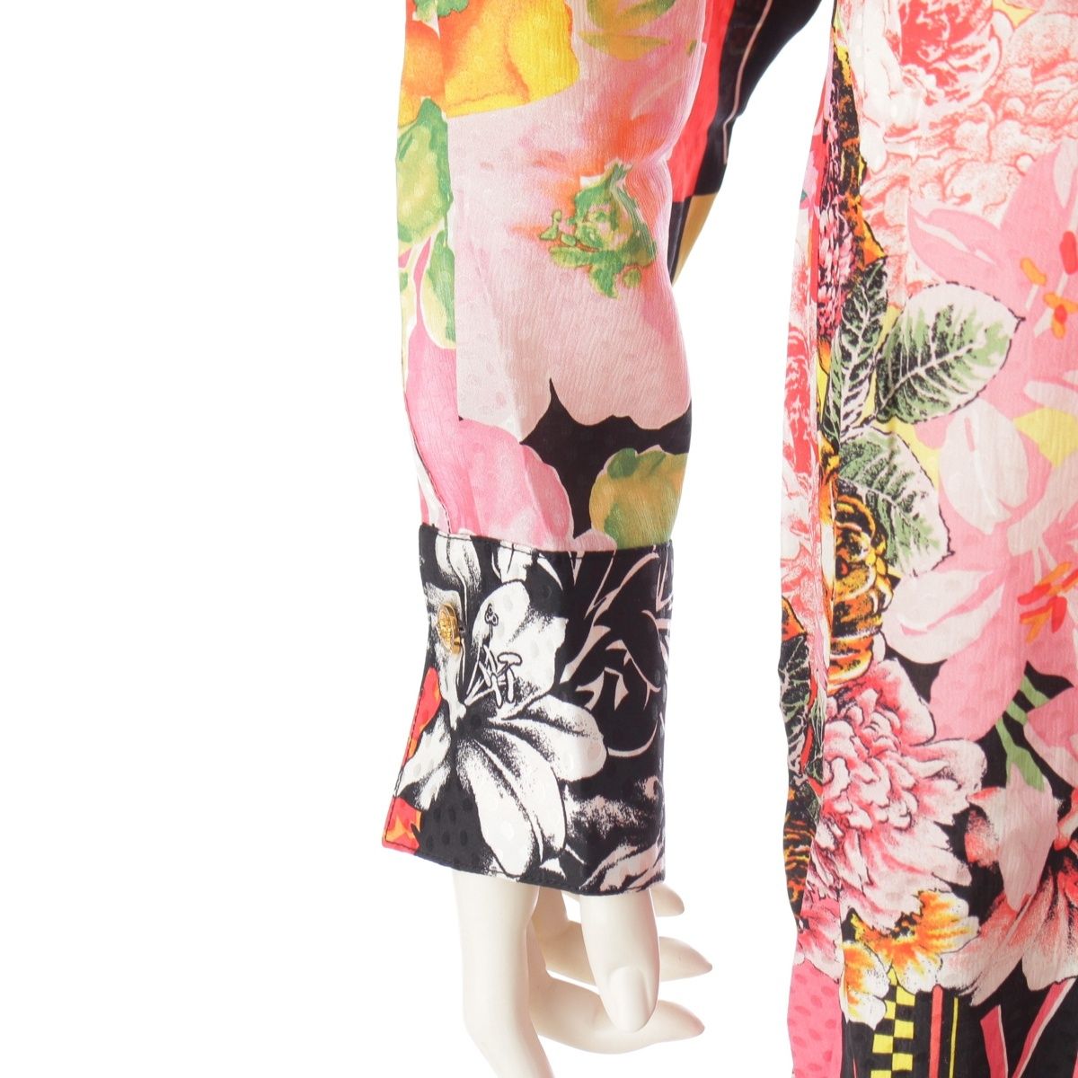 Versace Silk Logo Floral Shirt Dress Top Pink 38 — view 6