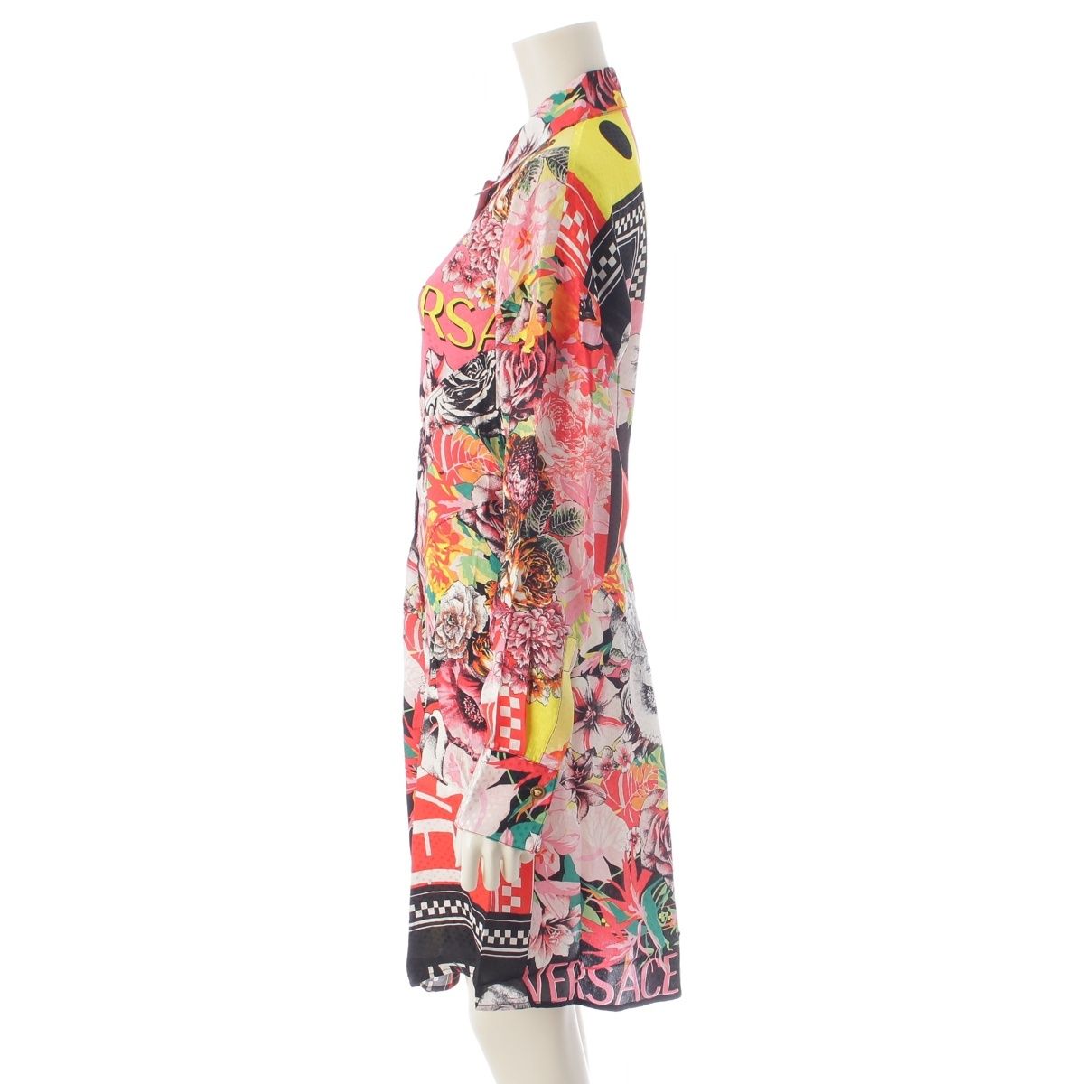 Versace Silk Logo Floral Shirt Dress Top Pink 38 — view 3