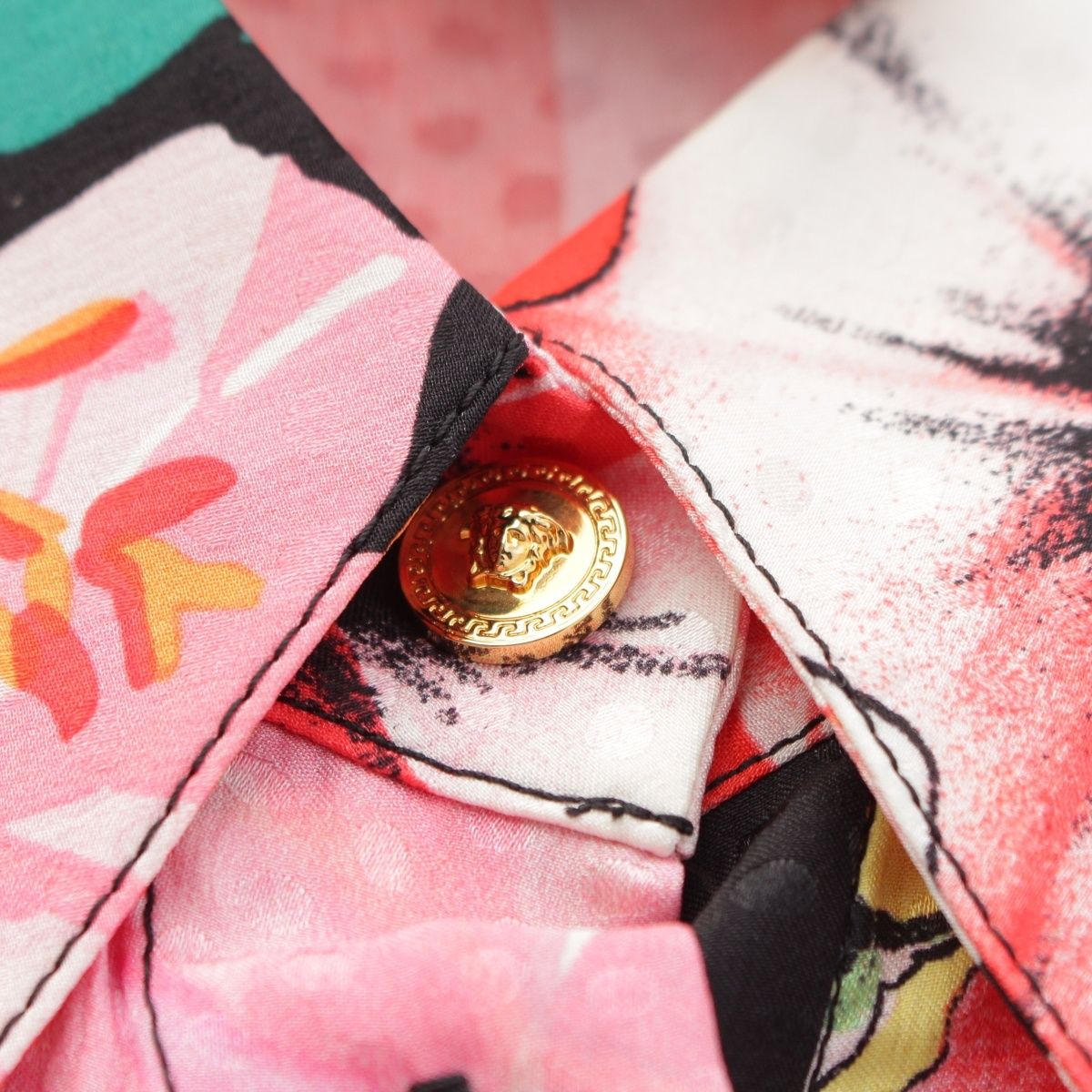Versace Silk Logo Floral Shirt Dress Top Pink 38 — view 8