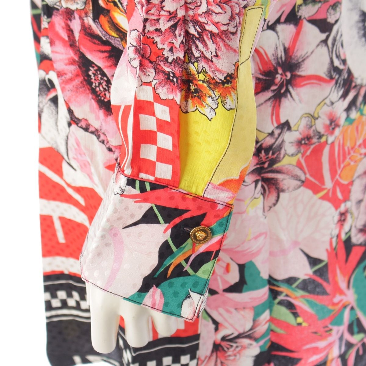 Versace Silk Logo Floral Shirt Dress Top Pink 38 — view 7