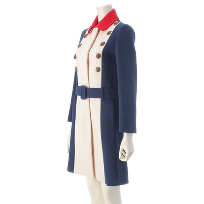 Gucci Tiger Wool Rayon Tricolor Soutien Collar Coat Navy White Red 36 — view 2