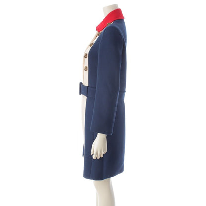 Gucci Tiger Wool Rayon Tricolor Soutien Collar Coat Navy White Red 36 — view 3