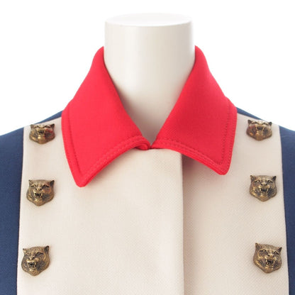Gucci Tiger Wool Rayon Tricolor Soutien Collar Coat Navy White Red 36 — view 5