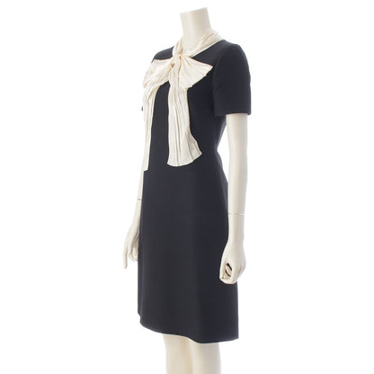 Gucci Wool Silk Ribbon Motif Dress Short Sleeve Top Black White 36 — view 2