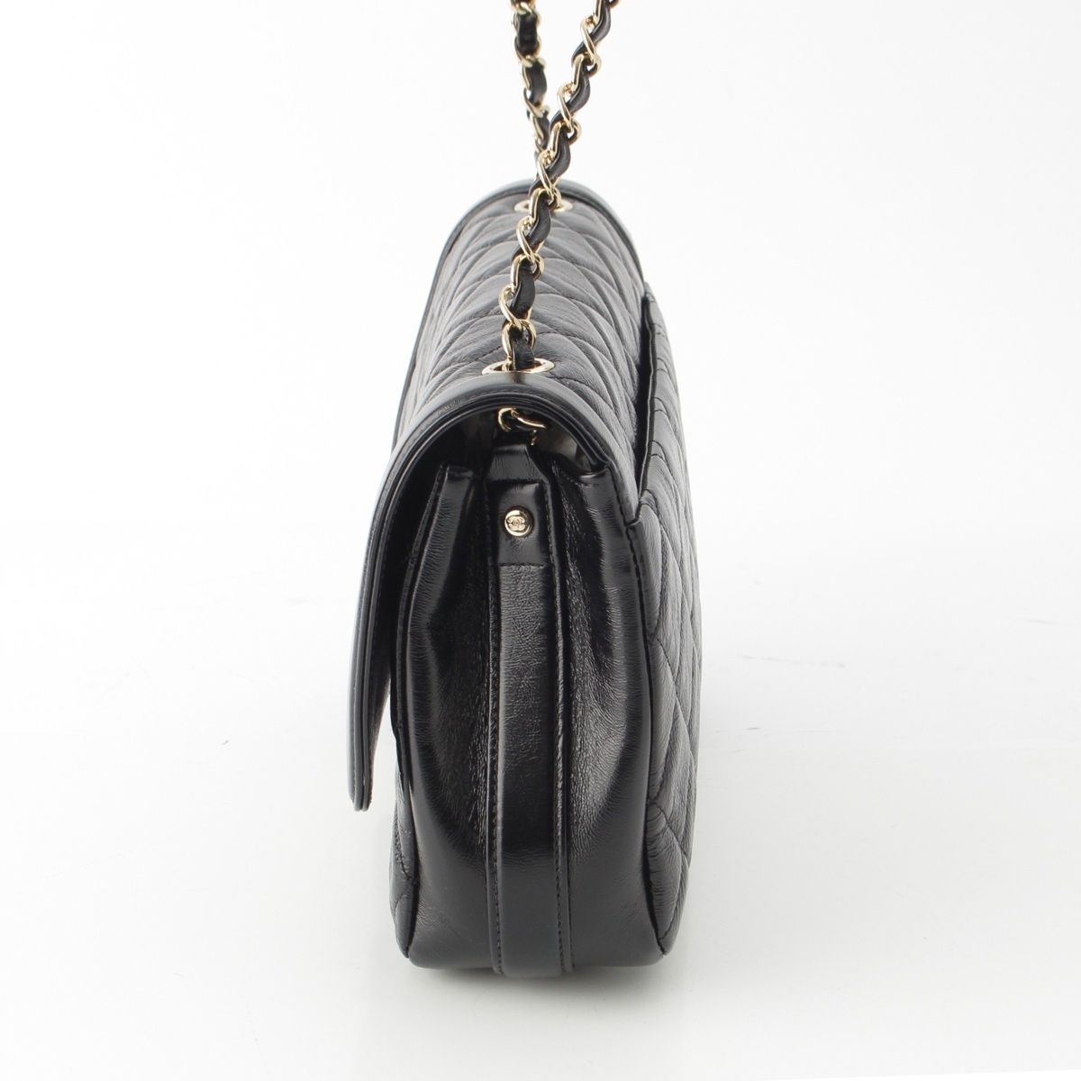 Chanel 25 Shiny Aged Calfskin Chain Shoulder Bag Black — view 3