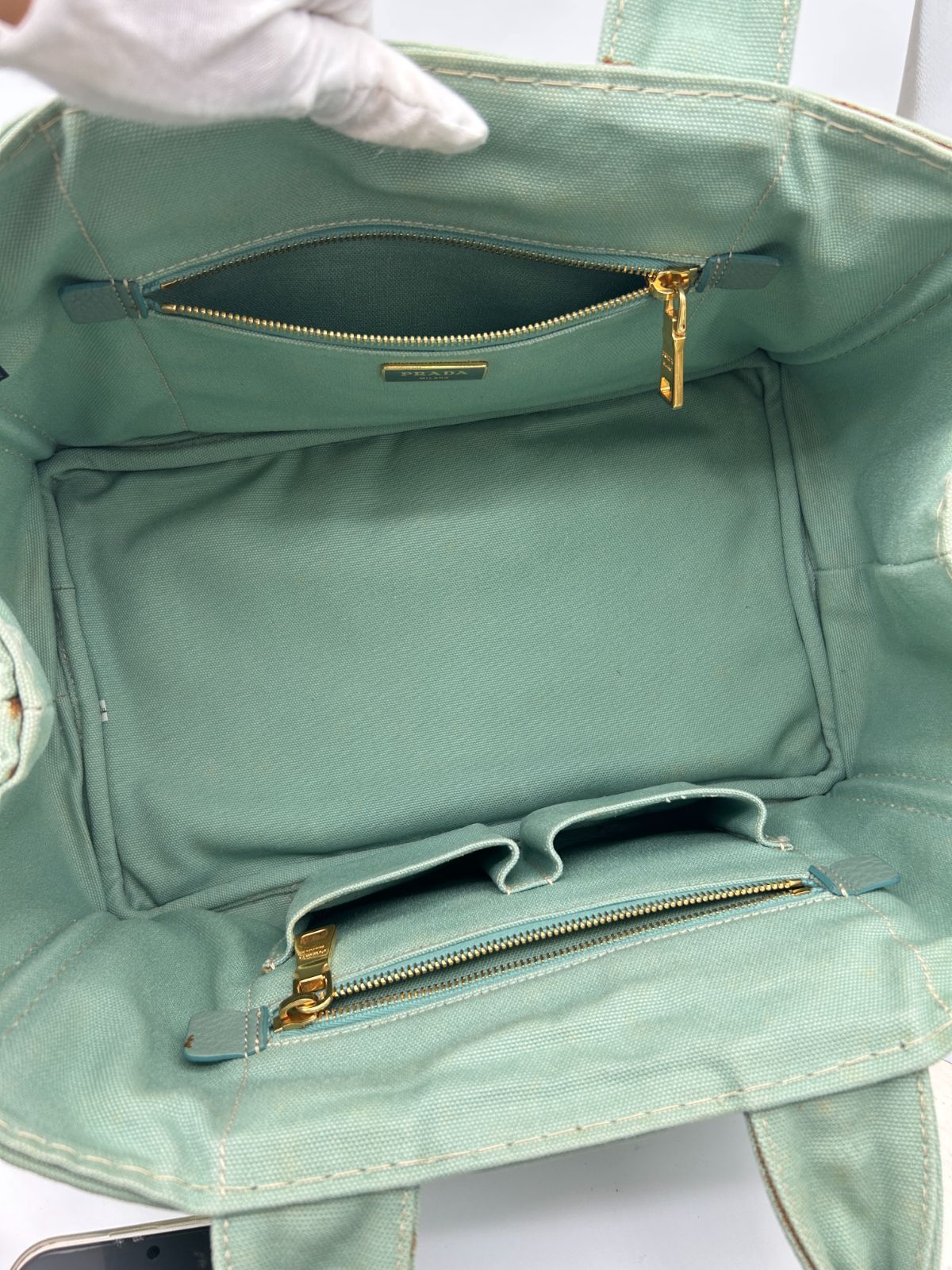 Prada Canapa Tote Bag Mint Green Canvas — view 7