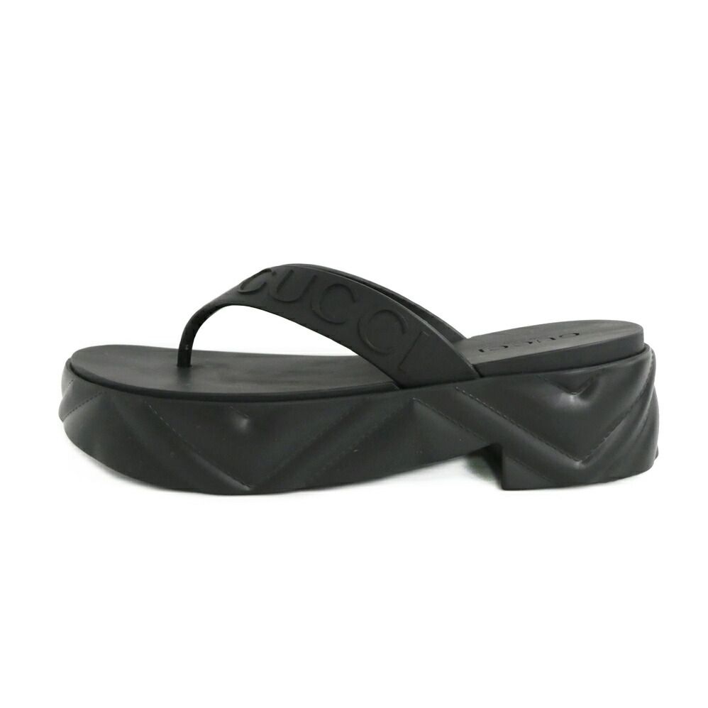 Gucci Thong Sandals Black Rubber Platform Shoes 36