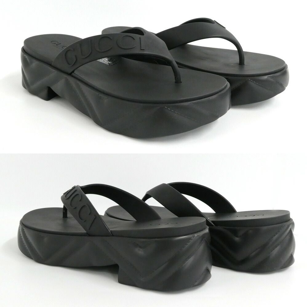 Gucci Thong Sandals Black Rubber Platform Shoes 36 — view 4
