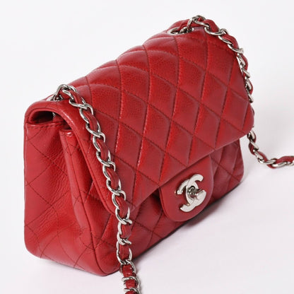 Chanel Mini Quilted 16 Chain Shoulder Bag Caviar Leather Red Silver — view 3