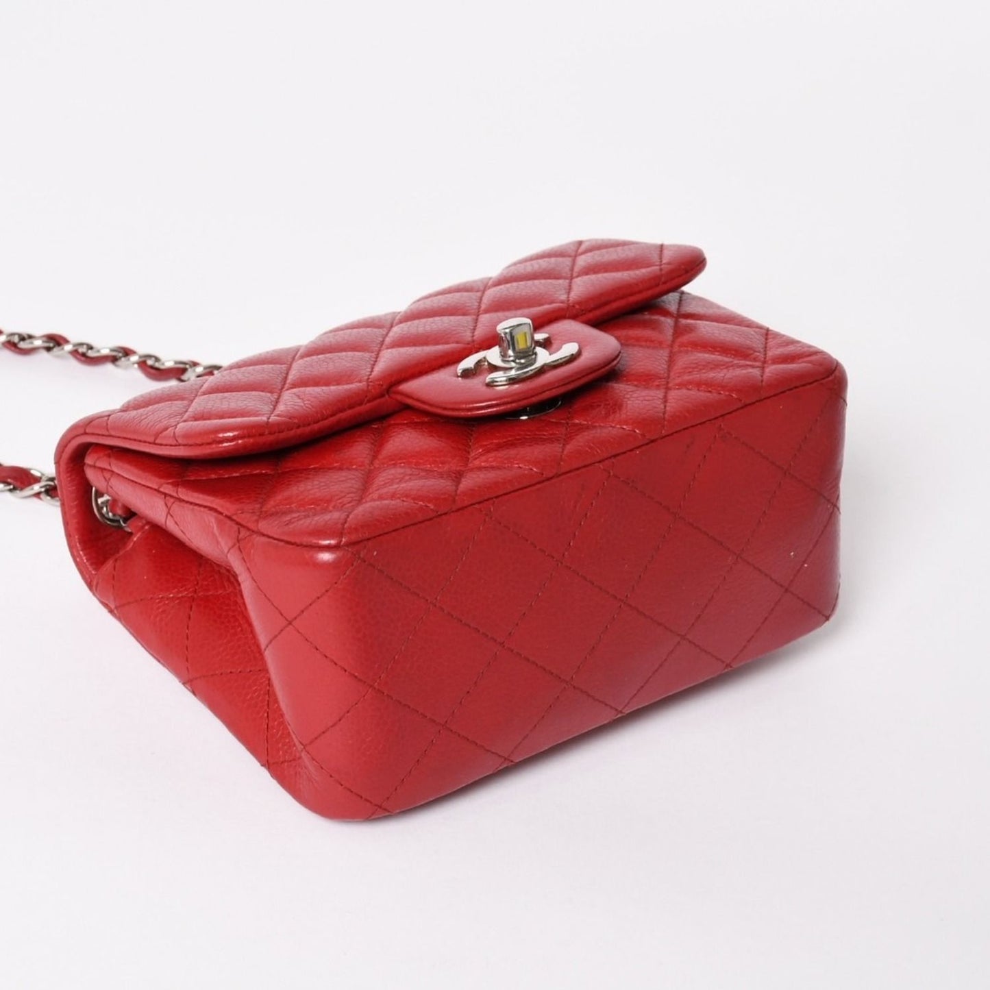 Chanel Mini Quilted 16 Chain Shoulder Bag Caviar Leather Red Silver — view 8