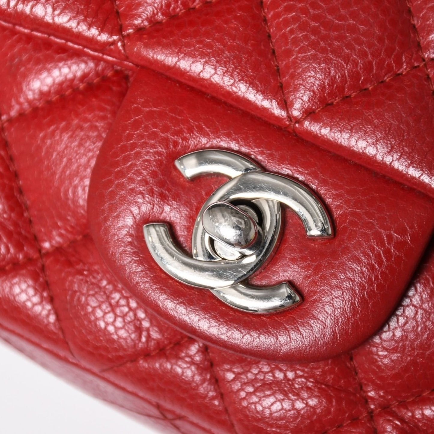 Chanel Mini Quilted 16 Chain Shoulder Bag Caviar Leather Red Silver — view 7