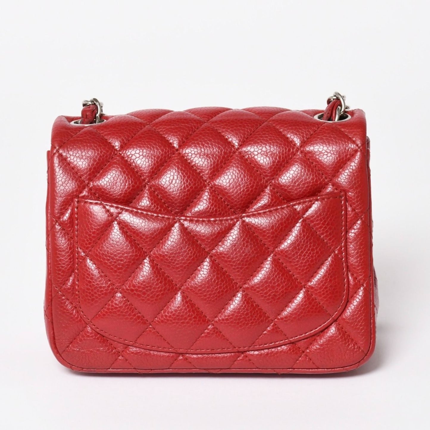 Chanel Mini Quilted 16 Chain Shoulder Bag Caviar Leather Red Silver — view 2