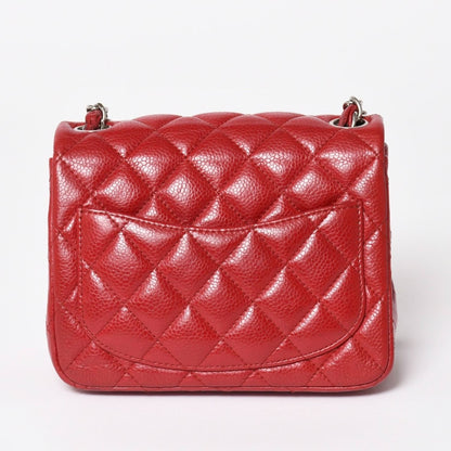 Chanel Mini Quilted 16 Chain Shoulder Bag Caviar Leather Red Silver — view 2